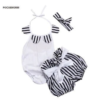 3pcs Novorojenčka Otroci Baby Girl Obleke Vrhovi Črtaste Hlače Glavo Pasu Obleke Komplet White Komplet