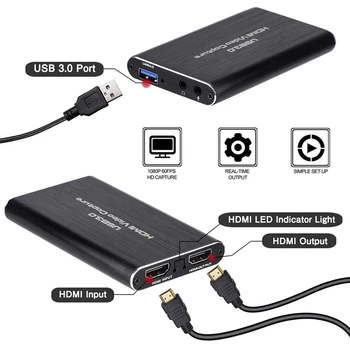 4K HDMI Igre Capture Card USB3.0 1080P Zajemanje Kartice, Naprave za Pretakanje Oddaje v Živo, Video Snemanje