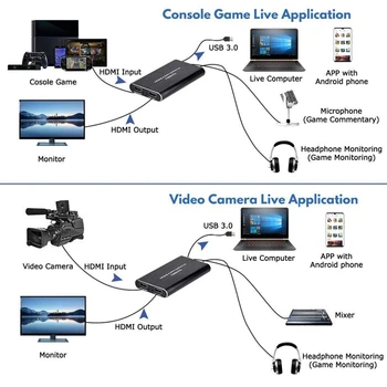 4K HDMI Igre Capture Card USB3.0 1080P Zajemanje Kartice, Naprave za Pretakanje Oddaje v Živo, Video Snemanje