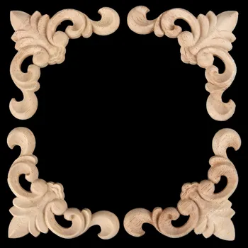 4Pcs 8x8cm Unpainted Leseni Rezljani Nalepko Kotu Woodcarving Onlay Aplicirano Cvet Pohištvo Omare Okvir Vrat Ogledalo Dekoracijo