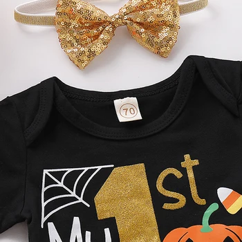 4PCS Bučna Smešno Jumpsuits+Krila+Hairband Baby Dekle Oblačila, ki 1. Halloween Otroška Oblačila, ki