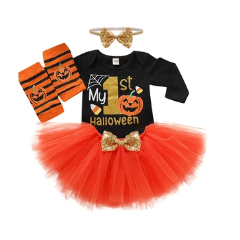 4PCS Bučna Smešno Jumpsuits+Krila+Hairband Baby Dekle Oblačila, ki 1. Halloween Otroška Oblačila, ki