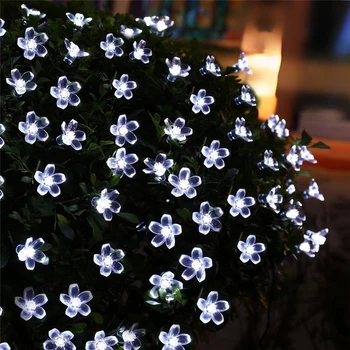 50 Led Sončne Svetlobe LED Niz Breskov cvet Cvet Vrtne Luči Trakovi, božič, novo Leto, poročni dekoracijo lampara Luminary