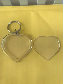 50pcs/veliko Srce-oblikovan Prazen Akril Keychains Vstavite Fotografijo plastičnih Keyrings DIY Split Obroč Keychains dodatki