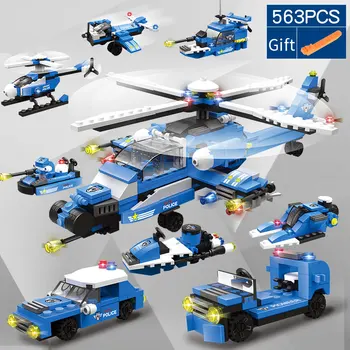 563 kos Mesto Policija Serije Helikopter gradniki Določa Zrakoplova Tehnika Opeke Igrače Za Otroke