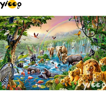 5D DIY diamond Slikarstvo Navzkrižno Šiv celoten kvadratni vaja vezenje Živali v džungli river Diamond mozaik Doma Dekor Darilo BX0385