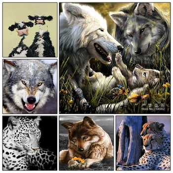5D DIY Diamond Slikarstvo Živali Navzkrižno Šiv Krave volk tiger, leopard Diamond Mozaik Needlework Diamond Vezenje Domu Dekorativni