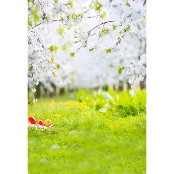 5x7ft Beli Cvetovi Intenzivnih Zeleno Travo Stroj Enem Kosu Brez Gubam, Transparente, Foto Studio Ozadje Ozadje Poliester Tkanine