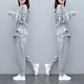 5xl Plus Velikost Dva Kosa Obleke Bleščica Trenirko Za Ženske 2 Kos Set Top In Hlače Priložnostne korejski Ansambel Femme Survetement