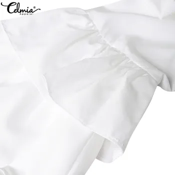 5XL Ženske Bele Bluze Celmia Plus Velikost Jeseni Ogrlicom Vrhovi Moda Dolg Rokav Nepakirana Trdna Ženske Majice O Vratu Priložnostne Blusas
