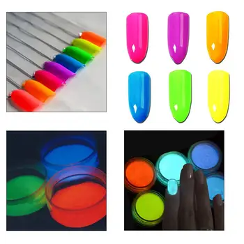 6 Barv Holografski Bleščice Neon, Fosfor V Prahu Za Nohte Senčilo Glitters V Prahu Prah Svetlobna Pigment V Prahu Sijaj