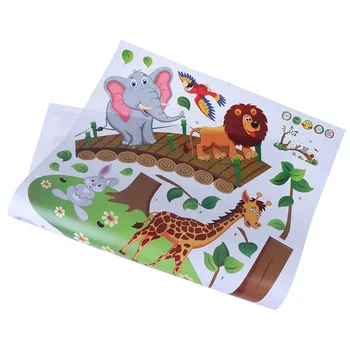 60*90 cm, 3D Cartoon Džungle divje živali, drevesa most lev, slon, Žirafa ptice, rože stenske nalepke za otroke, soba, dnevna soba ho