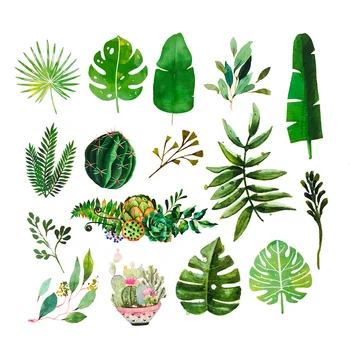 60pcs Zelenih Rastlin, Sveže Nalepke Kaktus Listi Prickly Hruška Ustvarjalne Self-made Zelenja vodo neprepustnimi Doodle Nalepke Darilo Igrače