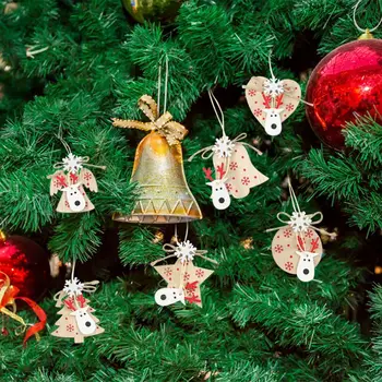 6pcs/paket Božič Lesa Obesek DIY Darilo Oznake Nastavite Visi Obrti Xmas Tree Veje Spusti Ornament Novo Leto Doma Dekoracijo