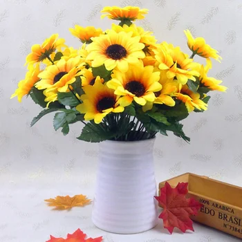 7 Sončnično Umetno Cvetje Šopek Ponaredek Cvetja za Dom Stranka Poročno Dekoracijo Notranji Dekor