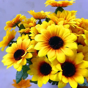 7 Sončnično Umetno Cvetje Šopek Ponaredek Cvetja za Dom Stranka Poročno Dekoracijo Notranji Dekor