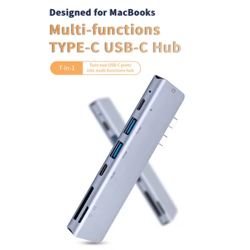 7 v 1 USB 3.0 Tip-C Središče za HDMI Adapter USB C Hub Dock s TF Kartico SD Režo za Bralnik medijskih kartic PD Prenosni Pametni Širitev Pretvornik