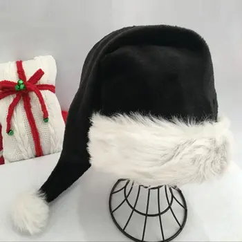 75 cm za Odrasle Črna Plišastih Dolgo Božični Klobuk Božič Kostum Pompom Santa Claus Skp