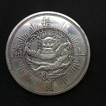 8.8 cm kitajske, tibeta srebro Shanghai deset yuan Zmaj kip velik kovanec doma dekoracijo kovinskih obrti KOVANCEV