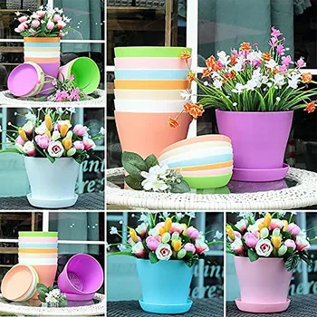 8 Kosov Barvne Plastike, Vaze Za Cvetje, pisarne In Doma, S Pladnji Za Dom Vrt Rastlin Lonec Cvetlični Lončki #T1P