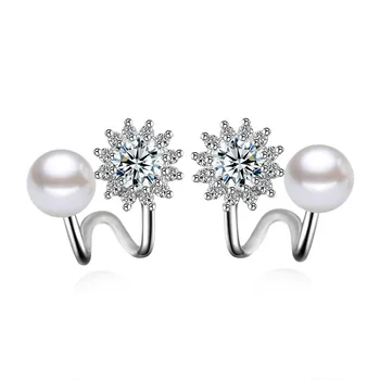 925 sterling silver fashion sijoče cz cirkon snow pearl cvet ženske'stud uhani debelo nakit za ženske Božično darilo