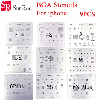 9pcs/veliko celoten sklop BGA reballing matrice posvetil komplet za iPhone 4 in 4s 5s 5 5c 6 6+ 6S 6s+ obrat tin neto