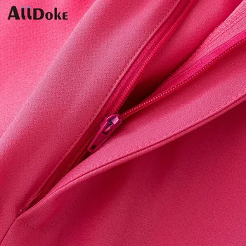 ALLDOKE roza priložnostne naravnost hlače ženske poletje visoko pasu dvojno zadrgo žepi hlače urad ženske ohlapne hlače mujer