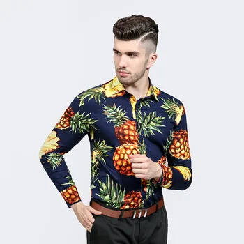 Ananas Natisnjeni Pomlad Jesen Moških Srajc Priložnostne Formalnih Nositi Majice Poslovnih Slim Fit Bluzo Vrh Srajca Homme Camisas Hombre