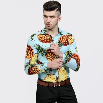 Ananas Natisnjeni Pomlad Jesen Moških Srajc Priložnostne Formalnih Nositi Majice Poslovnih Slim Fit Bluzo Vrh Srajca Homme Camisas Hombre