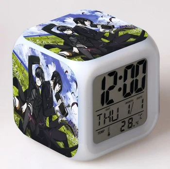 Anime Black Butler Risanka LED 7 Barvo Flash Digitalne Budilke stenske Ure Noč Svetlobe Spalnica Desk Clock despertador Budilka