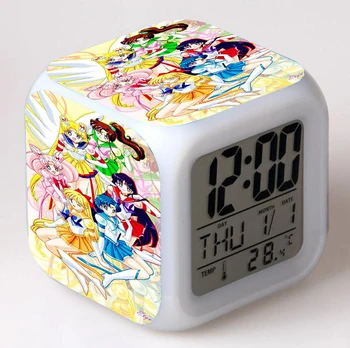 Anime Sailor Moon Risanka LED 7 Barvo Flash Digitalne Budilke stenske Ure Noč Svetlobe Spalnica Desk Clock despertador Budilka