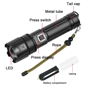 ANJOET XHP70 LED Svetilka, Polnilne USB Zoomable Baklo Lov Svetilka za Kampiranje Potovanja Uporabo 18650, ali 26650 Baterije