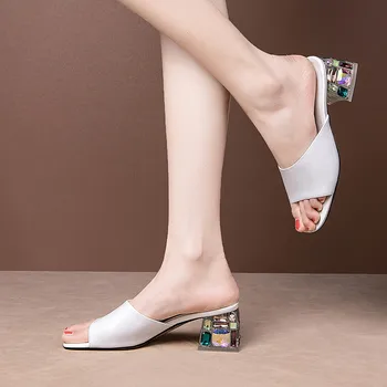 ASUMER 2020 novih pridejo ženske sandale pravega usnja čevlji kristalno kvadratnih visoke pete priložnostne čevlji dame poletje sandali