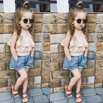 Baby girl obleke poletje dekle zanko bombaž vrh +denim kratke moda kul dekle priložnostne dekleta poletje obleko za 9M-4T