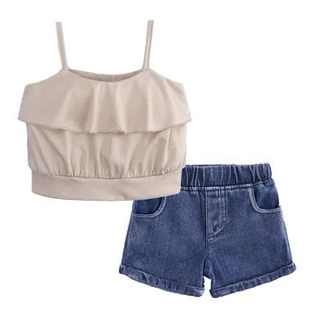 Baby girl obleke poletje dekle zanko bombaž vrh +denim kratke moda kul dekle priložnostne dekleta poletje obleko za 9M-4T