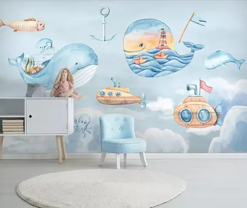 Bacal po meri 3D ozadje zidana nebo, beli oblaki kita v ozadju stene otrok v ozadju prostora dekoracijo sten ozadje