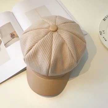 Baretka ženski retro usnje skp priložnostne klobuk jesen in zimo, divje modeli baretka klobuk dome moda baretka dve material za šivanje