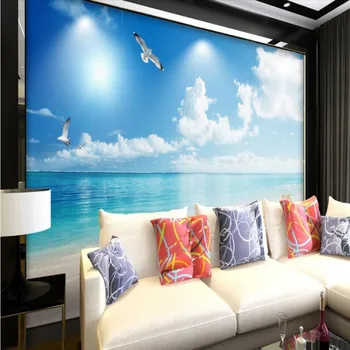Beibehang 3 d TV dnevno sobo zidana ozadje modro nebo, beli oblak morskih školjk slika slike, fotografije za ozadje