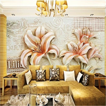 Beibehang de papel parede 3d fotografije za ozadje za dnevno sobo, TV ozadje reliefni lily TV spalnica kavč stensko slikarstvo stene papirja