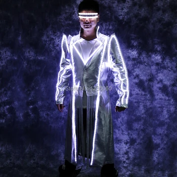 Bele svetlobe led kostume ballroom ples MJ jakno plašč celo stranka nosi fazi krpo svetlobna žareče Windbreaker očala kažejo, dj