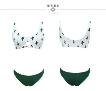 Bikini 2019 Seksi Ženske Kopalke 2pcs bo Ustrezala Kopalke Trdna Plažo za Kopanje kaktus Bikini Komplet 3Colors