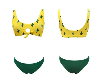 Bikini 2019 Seksi Ženske Kopalke 2pcs bo Ustrezala Kopalke Trdna Plažo za Kopanje kaktus Bikini Komplet 3Colors