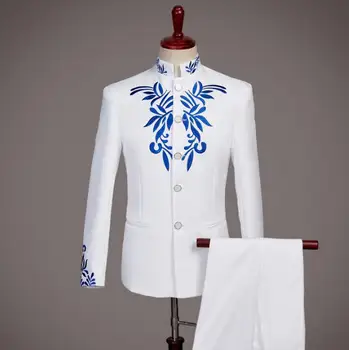 Blazer moški formalno obleko zadnji plašč, hlače modelov vezenje Kitajski tunika obleke, moške terno masculino hlač poroka obleke za moške