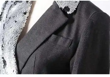 Bling Sequins blazerji Obleka Ženske Srebro Mozaik poslovnih OL Urad Enega Kosa obleko jopiči Y2K Plašč Posebno obliko LT001S50