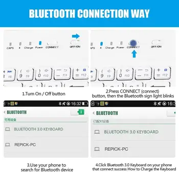 Bluetooth Tipkovnica ruske Keycaps Postavitev Polnilne Slim Prenosni Mini Brezžična Za Tablični računalnik Prenosni računalnik, Pametni telefon, iPad IOS Android