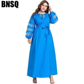 BNSQ Plus Velikost Abaya Maxi Obleko Vezene Caftan Marocain Pakistanski Islamske Turčija Arabskem Dolge Obleke Stranka Haljo Dubaj Obleko