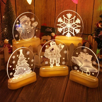 Božični Luči Akril 3D Stereo Mala Nočna Lučka LED namizne Svetilke Soba Dekoracijo Snežaka Bell Akril Ornament Spalnica Dekor