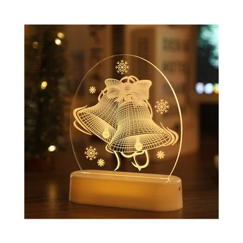 Božični Luči Akril 3D Stereo Mala Nočna Lučka LED namizne Svetilke Soba Dekoracijo Snežaka Bell Akril Ornament Spalnica Dekor