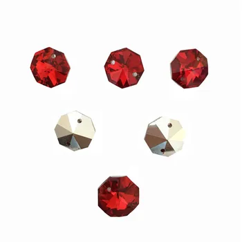 Brezplačna Dostava 1000pcs/Veliko , Rdeče barve S Srebrno Nazaj Barvni ,14 mm Kristalno Octagon Kroglice V 2 Luknje Za Dom Dekoracija dodatna Oprema