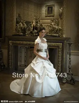 Brezplačna dostava 2016 novo modno oblikovanje vestidos saten lvory Formalno Elegantne obleke žogo čipke suknjič poročne Obleke poročne obleke